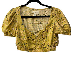 Lost in Lunar Crop green floral puff Sleeve Top Retail $85 Size M - 10